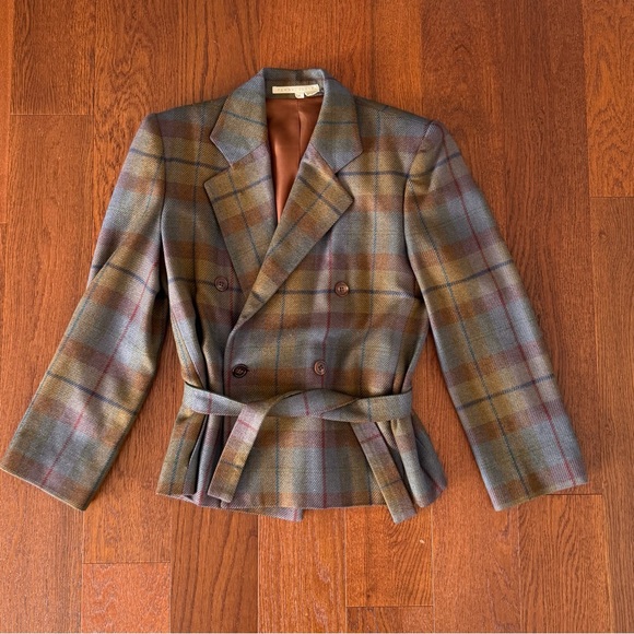Vintage Perry Ellis Wool Plaid Blazer with Belt size 6 - Picture 6 of 9